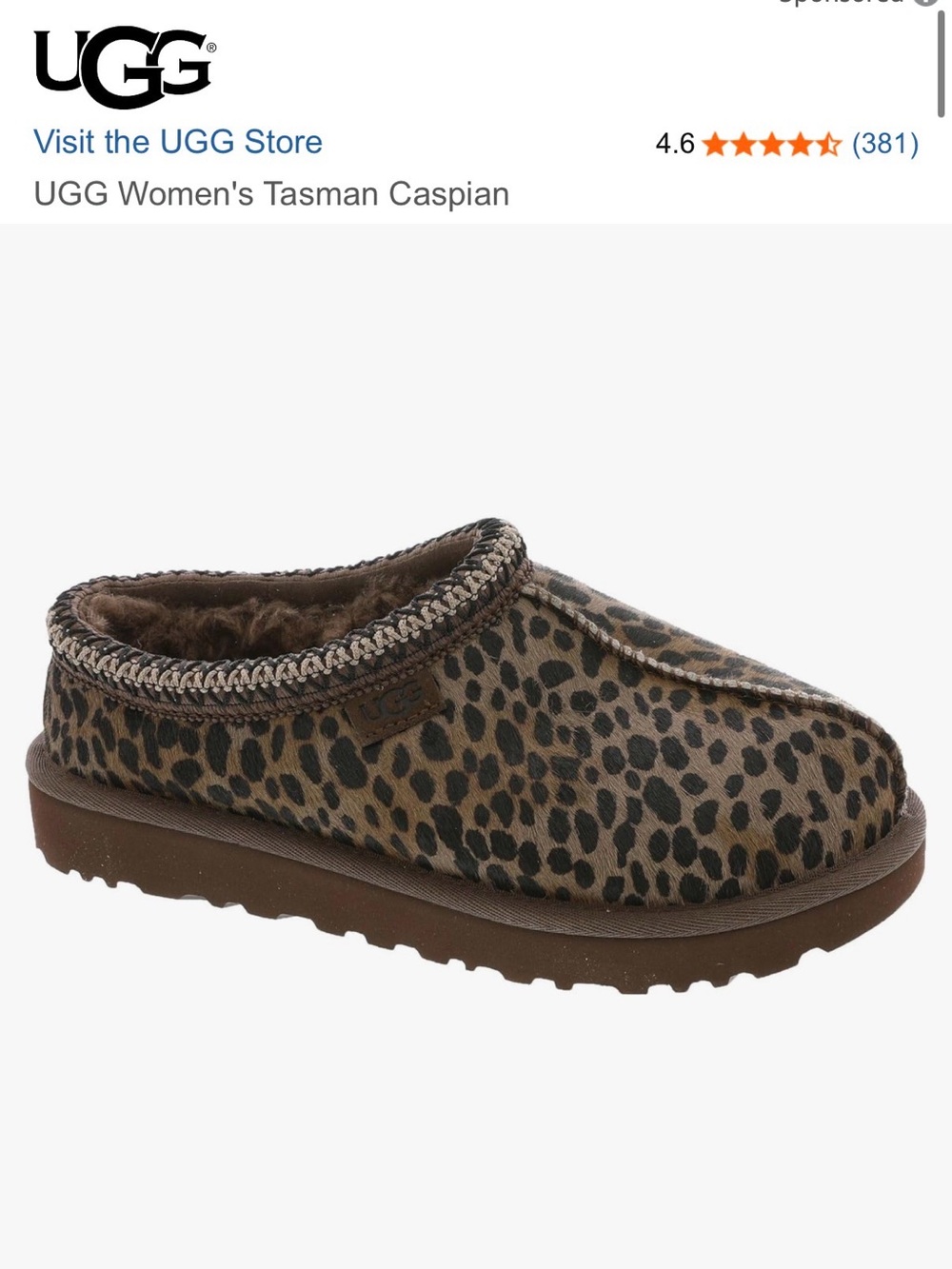 Women’s Ugg Australia Tasman Caspian Genuine Slipper Sz 6 Leopard Burnt Cedar
